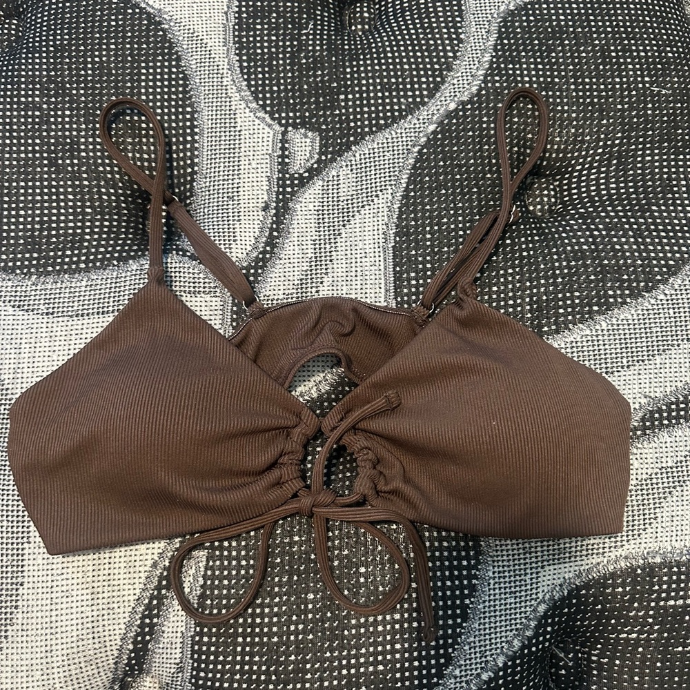 Brown Ruched Bikini Top